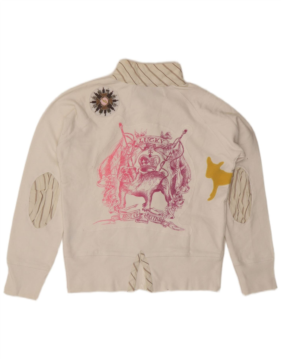 Giacca da tuta con grafica vintage da donna UK 16 grande cotone bianco