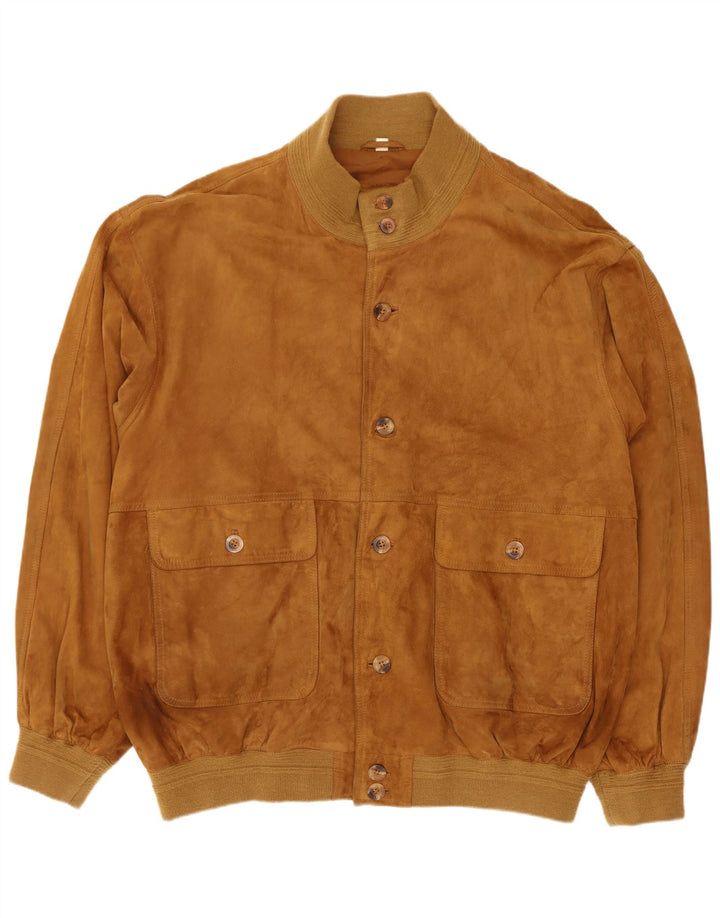 Giubbotto bomber vintage in pelle scamosciata da uomo IT 58 4XL Retro in pelle marrone