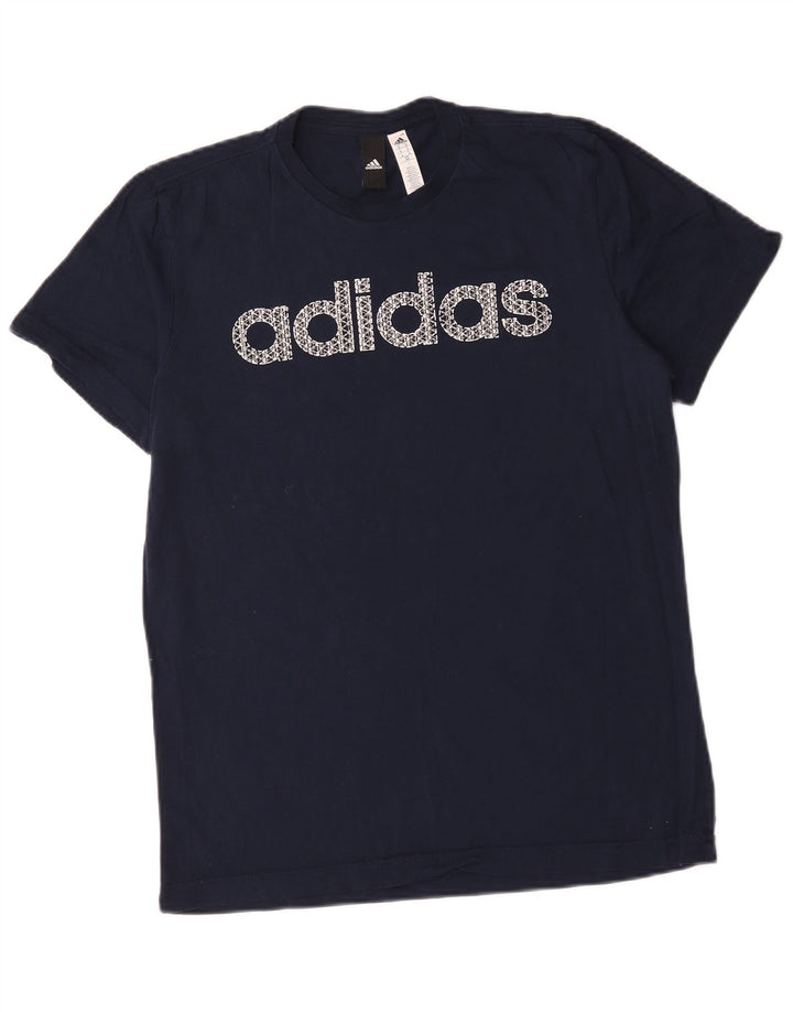 T-shirt grafica da uomo Adidas Top in cotone blu navy medio