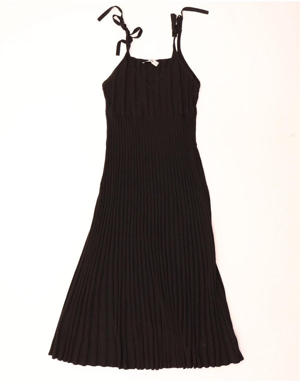 Abito sottoveste plissettato in maglia da donna Zara UK 10 piccolo nero in poliammide