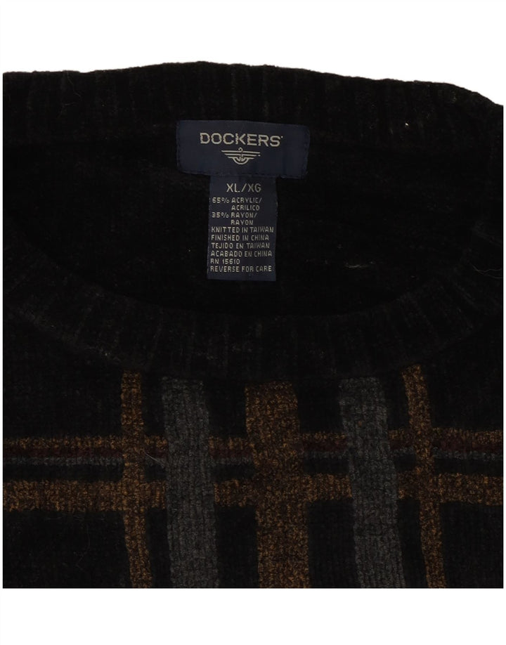 DOCKERS Maglione maglione girocollo da uomo XL nero a quadri in acrilico