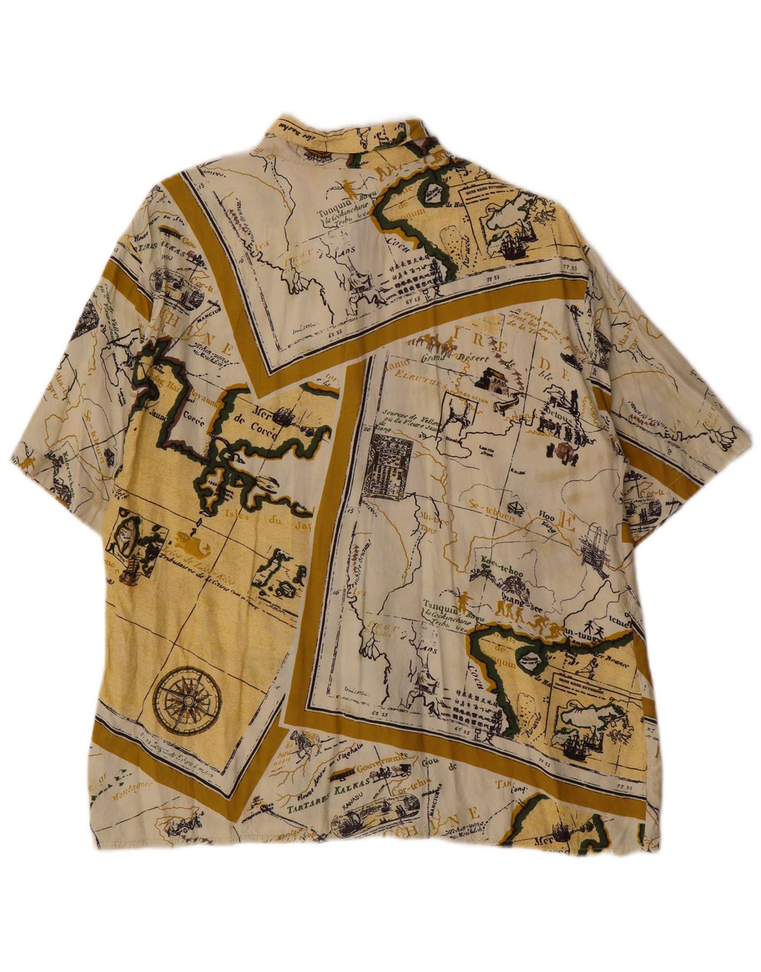 Camicia vintage da donna a maniche corte con motivo astratto UK 14 grande gialla