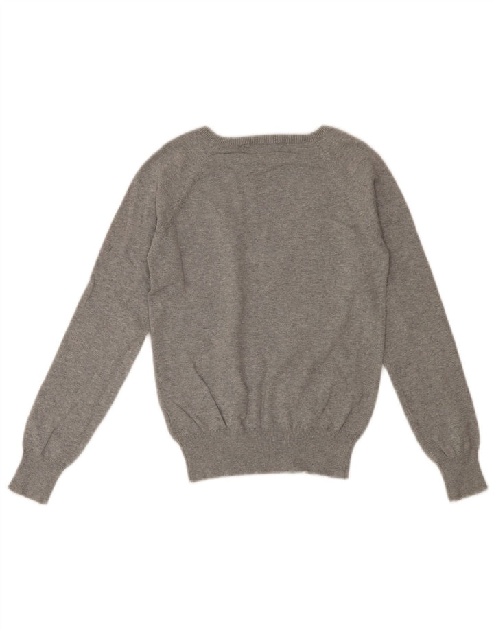 Maglione ZARA da donna corto con scollo a V UK 10 piccolo cotone grigio