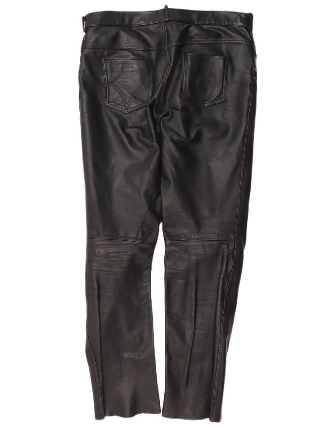 Pantaloni slim in pelle vintage da uomo W37 L34 in pelle nera