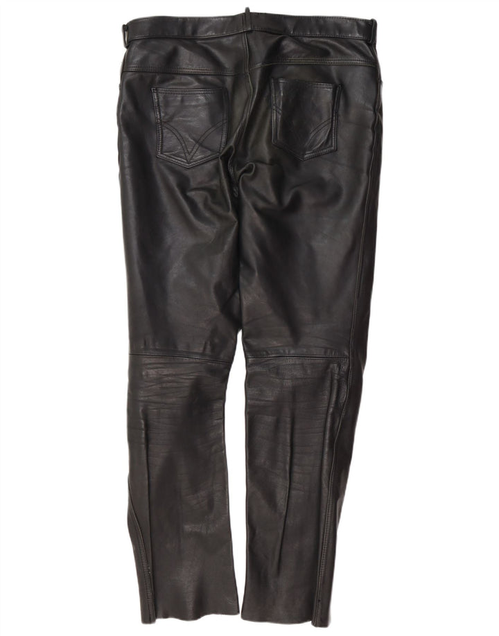 Pantaloni slim in pelle vintage da uomo W37 L34 in pelle nera