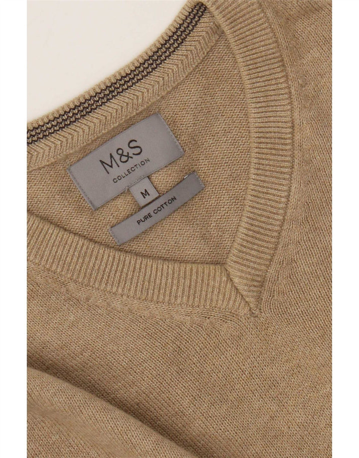 Maglione da uomo con scollo a V Marks & Spencer in cotone screziato beige medio