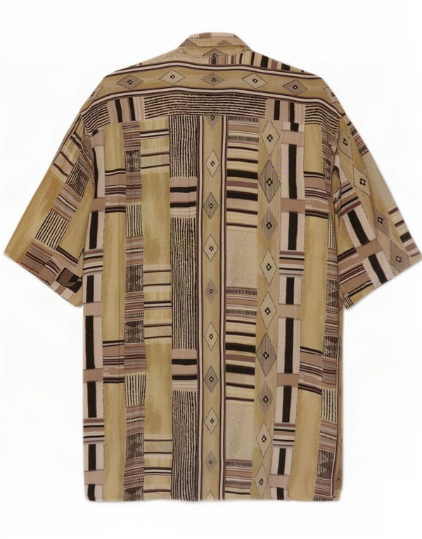 Camicia vintage da uomo a maniche corte. Viscosa geometrica multicolore media