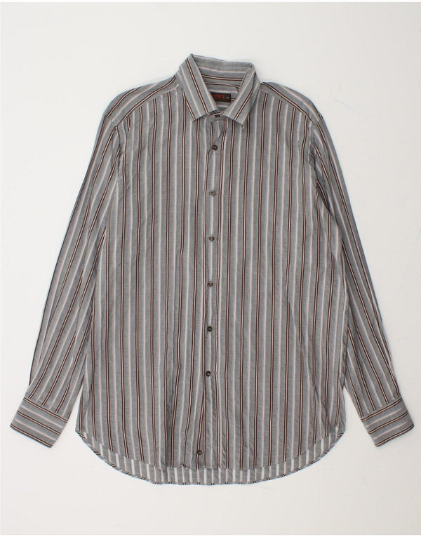 ETRO Mens Shirt Size 41 Large Grey Striped Cotton