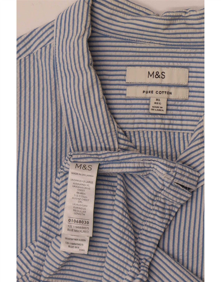Camicia a maniche corte da uomo Marks & Spencer XL in cotone a righe blu