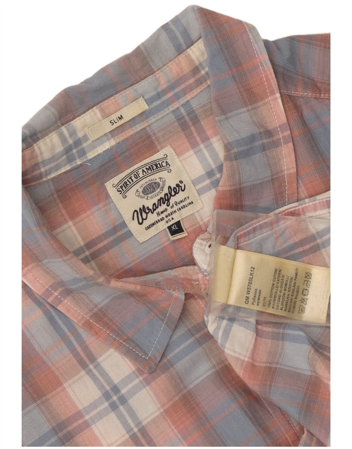 Camicia slim da uomo a maniche corte Wrangler XL in cotone a quadri blu