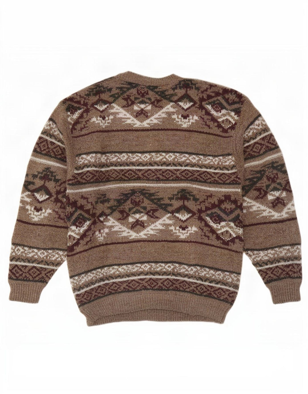 Kennington Uomo Maglione Girocollo Maglione Grande Lana Fair Isle Marrone