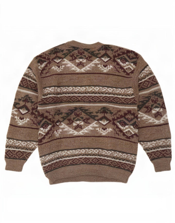 Kennington Uomo Maglione Girocollo Maglione Grande Lana Fair Isle Marrone