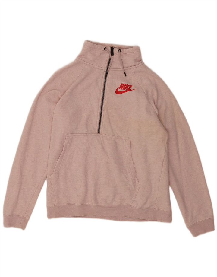 Felpa da donna oversize con collo e zip Nike, maglione, UK 14, rosa medio chiazzato