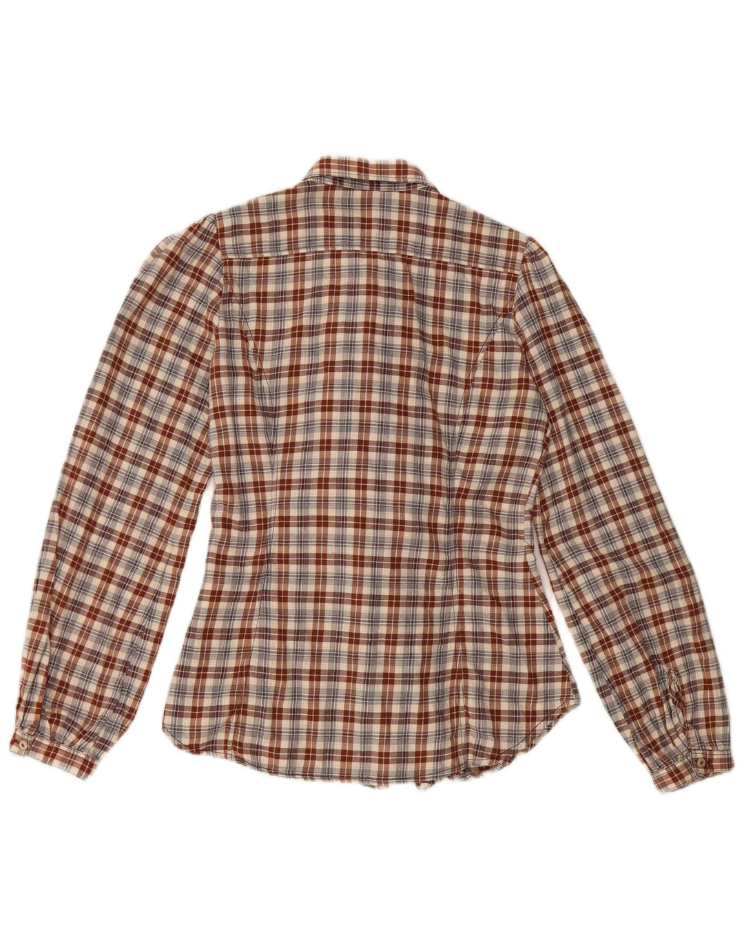 Camicia da donna Marlboro Classics con volant sul davanti IT 38 XS Cotone a quadri marrone