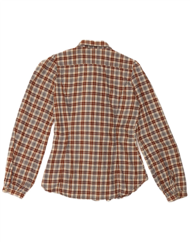 Camicia da donna Marlboro Classics con volant sul davanti IT 38 XS Cotone a quadri marrone