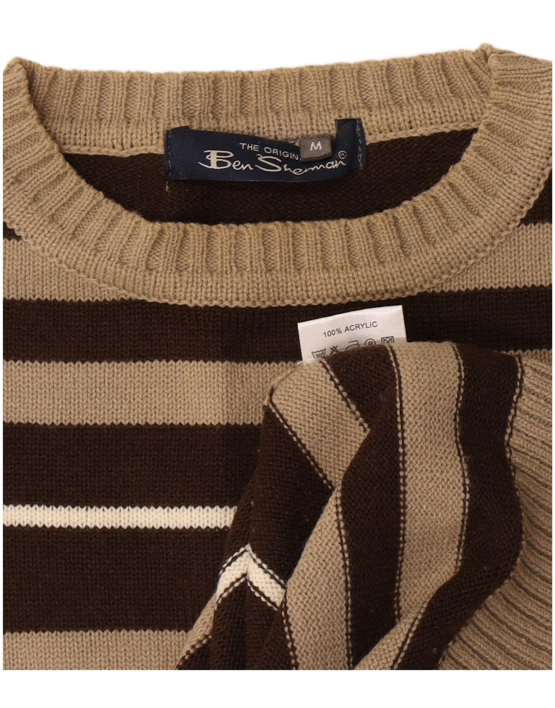 Maglione da uomo girocollo Ben Sherman in acrilico a righe marrone medio