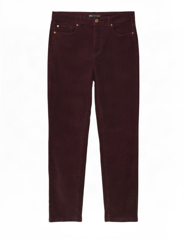 Pantaloni di velluto a coste a vita alta da donna Marks & Spencer UK 14 Large W32 L27 Bur