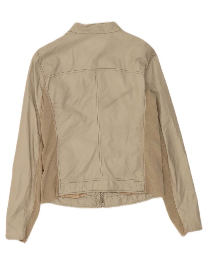 TRUSSARDI JEANS Womens Jacket IT 44 Medium Beige Colourblock Leather Vintage Trussardi Jeans and Second-Hand Trussardi Jeans from Messina Hembry 
