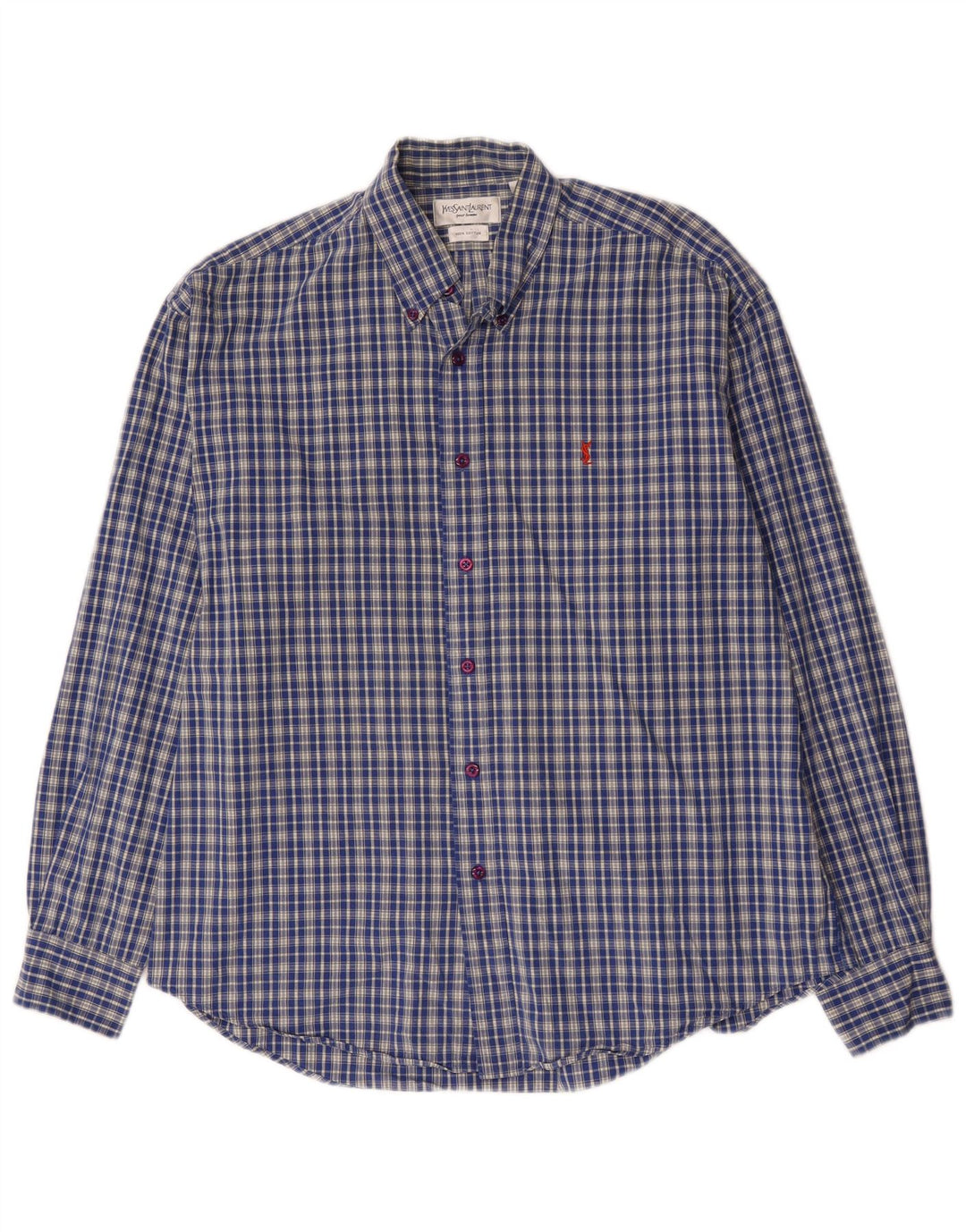 Camicia da uomo Yves Saint Laurent in cotone a quadri blu grandi