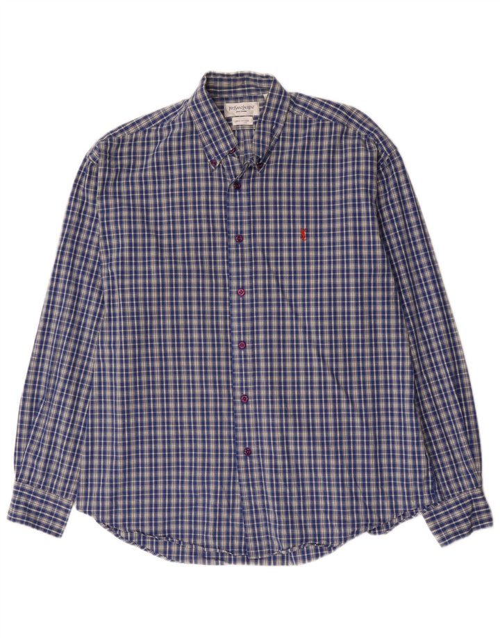 Camicia da uomo Yves Saint Laurent in cotone a quadri blu grandi