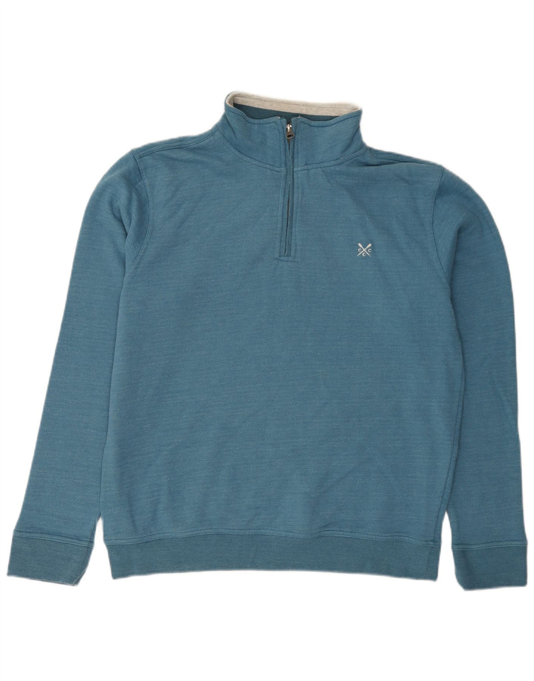 CREW CLOTHING Felpa da uomo con zip e collo maglione grande in cotone blu