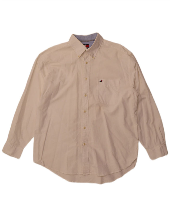 Camicia da uomo Tommy Hilfiger grande in cotone bianco sporco