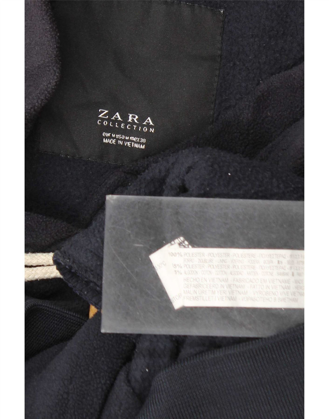Giacca in pile con cappuccio Zara da donna UK 14 poliestere medio blu navy
