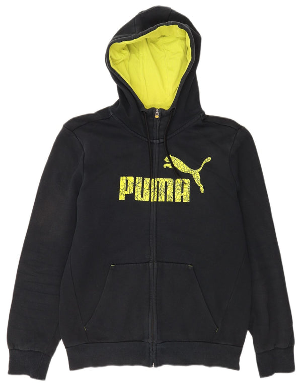 Felpa con cappuccio e zip grafica da uomo Puma piccola in cotone nero