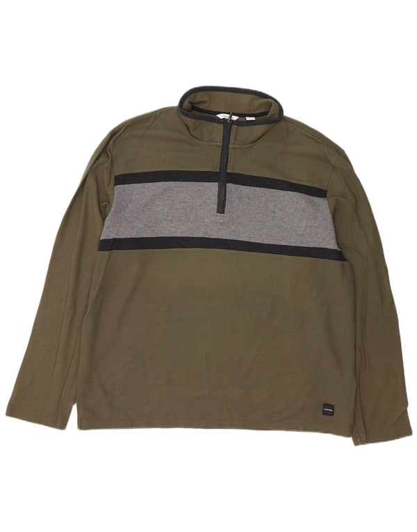 Calvin Klein - Top da uomo con zip e collo a maniche lunghe 2XL in cotone color block kaki