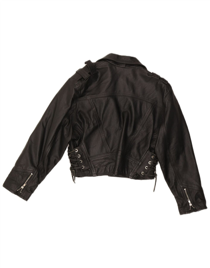 Giacca da motociclista oversize da donna vintage UK 10 piccola in pelle nera