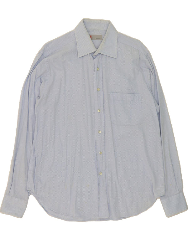 MISSONI Mens Shirt Size 41 16 Large Blue Argyle/Diamond Cotton