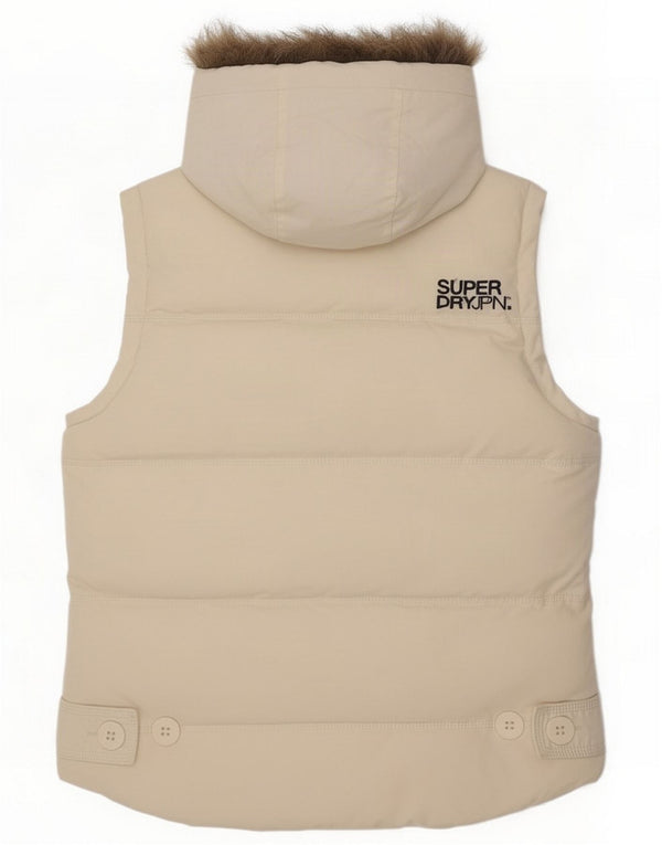 Gilet imbottito da donna con cappuccio Superdry UK 14 Large in cotone bianco sporco Sports
