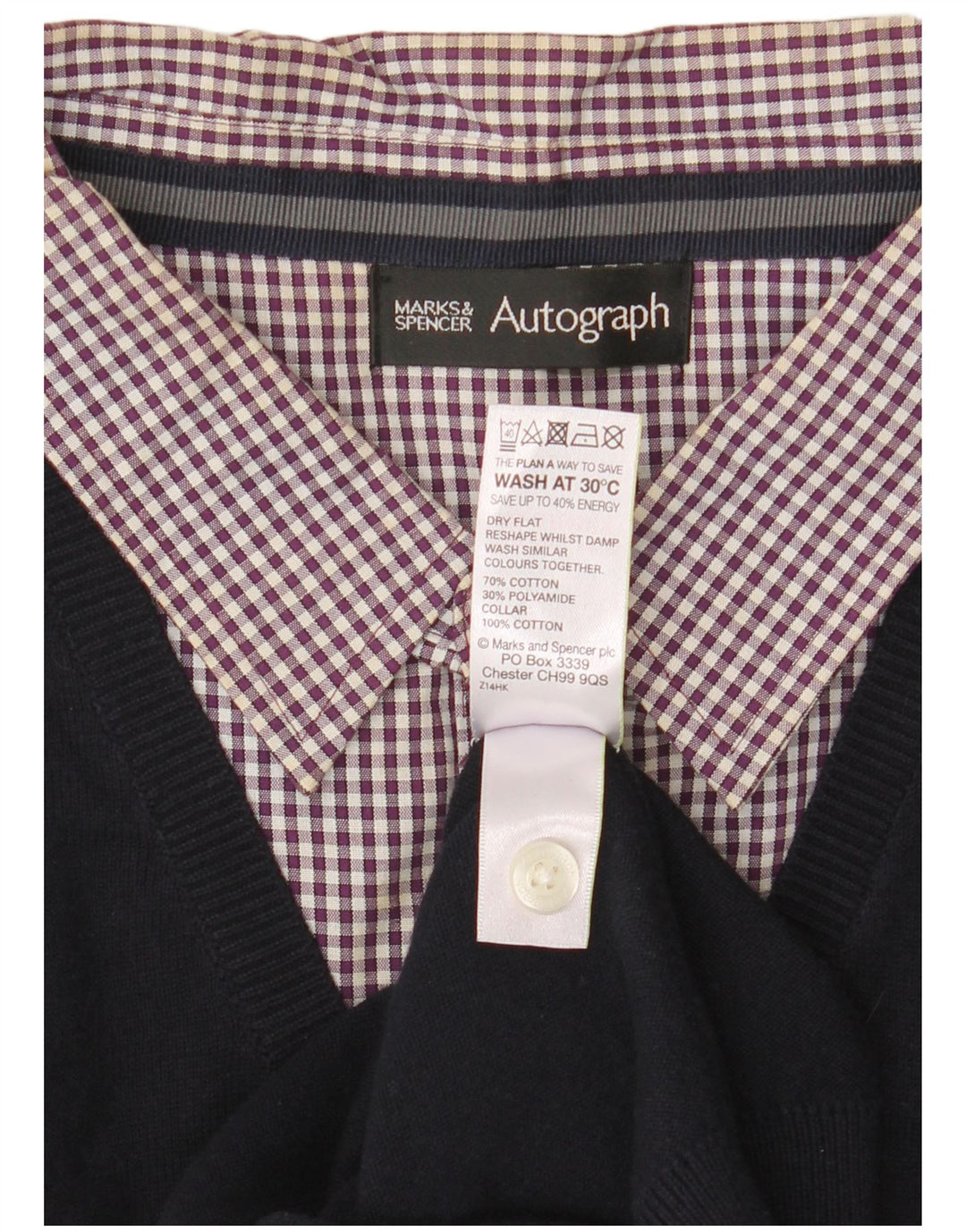 Maglione da uomo con scollo a V autografo Marks & Spencer grande in cotone blu navy
