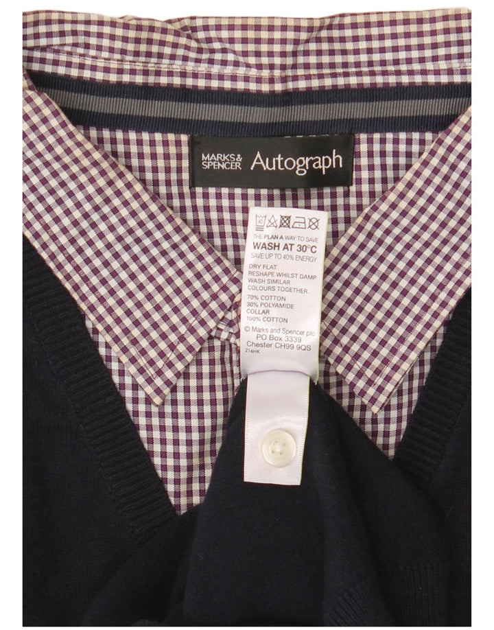 Maglione da uomo con scollo a V autografo Marks & Spencer grande in cotone blu navy