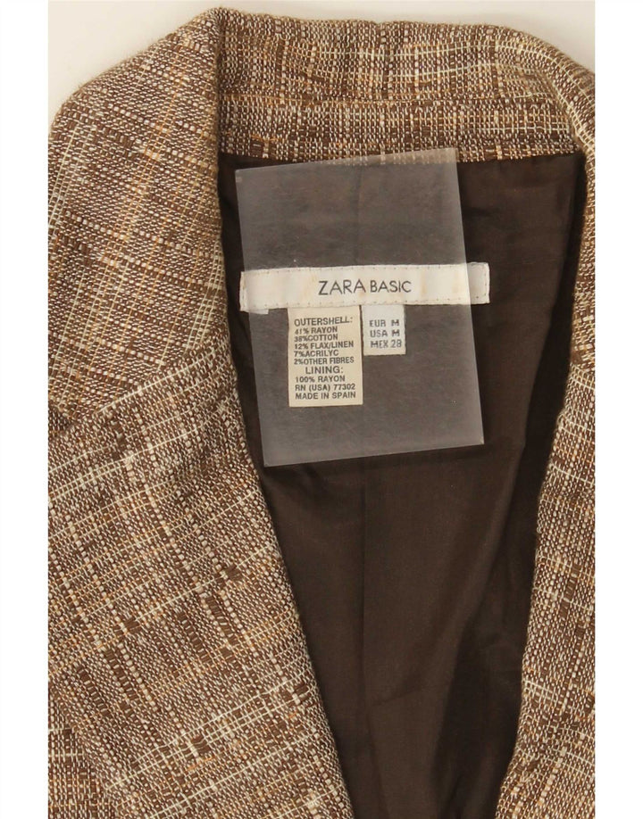 Giacca blazer da donna a 1 bottone Zara UK 12 Rayon screziato marrone medio