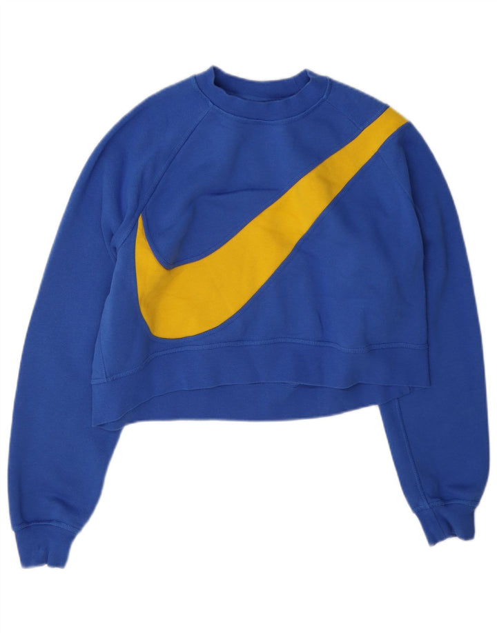 Felpa corta Nike da donna con grafica, maglione UK 14, cotone blu medio