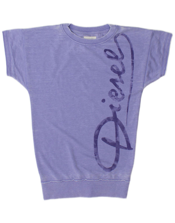 Diesel Top tunica grafica a maniche corte da donna UK 14 Cotone viola medio