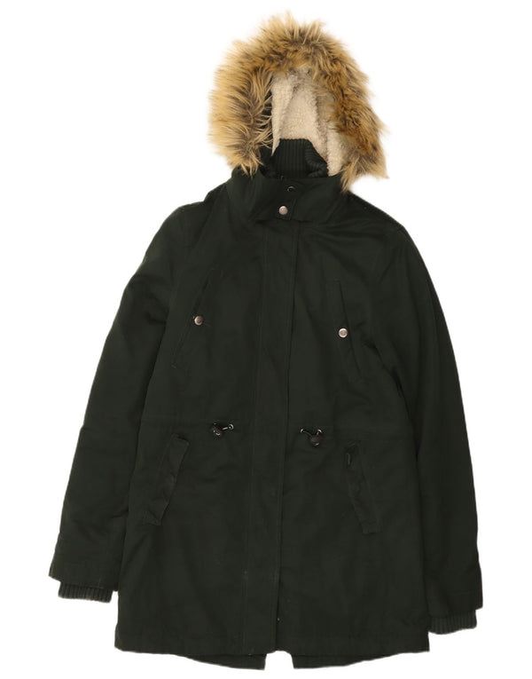 Giacca parka sherpa da donna con cappuccio SUPERDRY UK 12 poliestere kaki medio