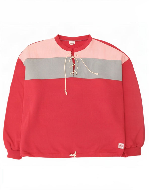 Felpa oversize da donna vintage maglione UK 16 grande blocco di colore rosso