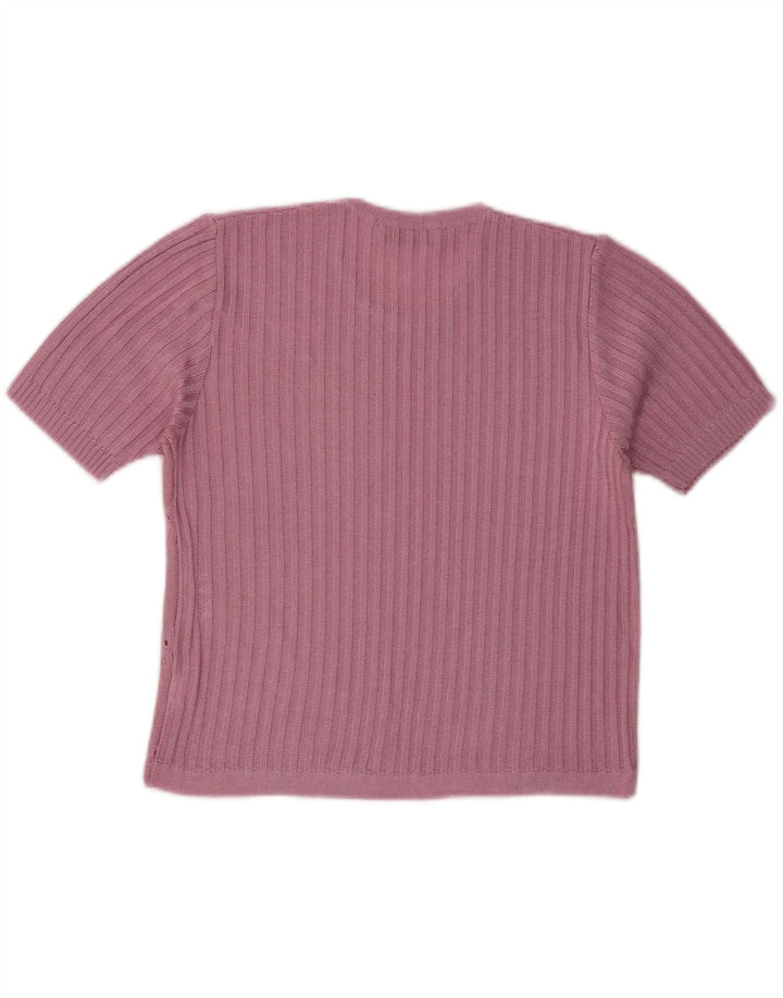 FAUSTA Maglione da donna girocollo a maniche corte UK 10 piccolo rosa