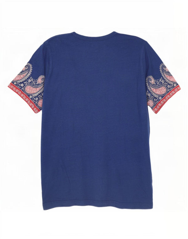 T-shirt da uomo piuttosto verde Top grande cotone Paisley blu