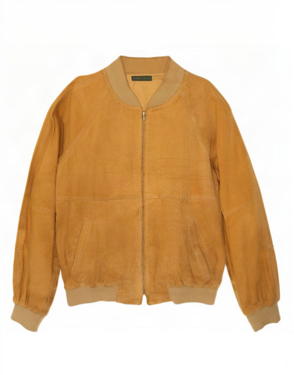 Giubbotto bomber vintage in pelle scamosciata da uomo IT 50 grande beige