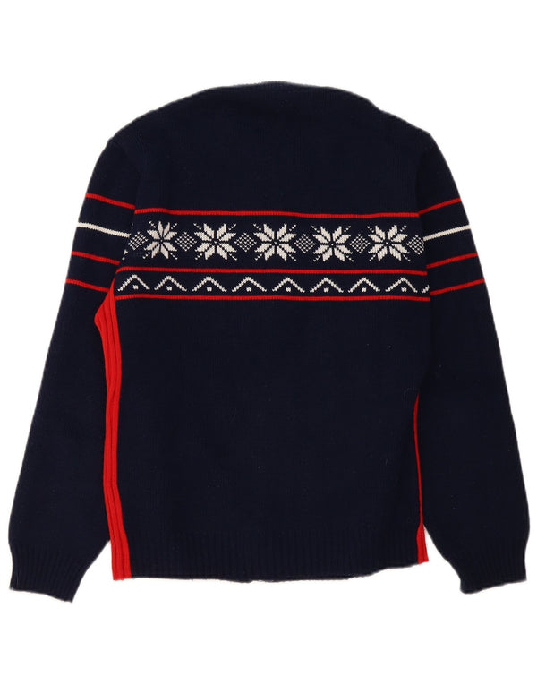Maglione cardigan vintage da uomo medio blu navy Fair Isle poliacrilico