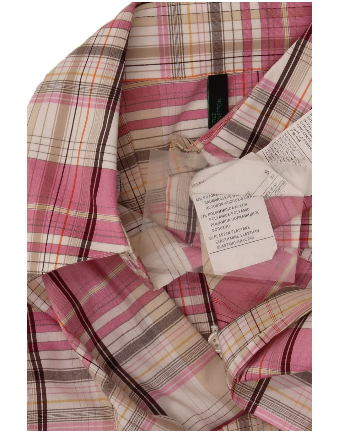 Camicia da donna Benetton UK 10 piccolo cotone scozzese rosa