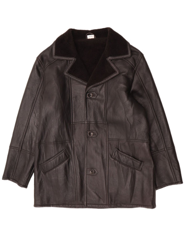 Giacca in shearling vintage da uomo UK 46 3XL in pelle nera