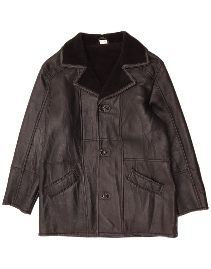 Giacca in shearling vintage da uomo UK 46 3XL in pelle nera
