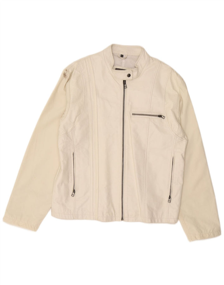 Giacca in pelle oversize da donna vintage IT 44 in pelle bianca media