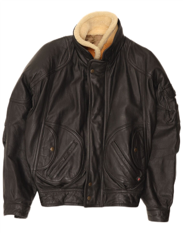 Giacca in pelle bomber vintage da uomo UK 36 piccola in pelle nera