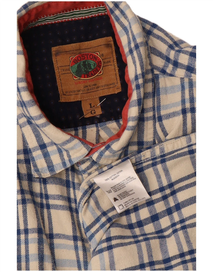 Camicia in flanella da uomo Boston, cotone a quadri bianco sporco