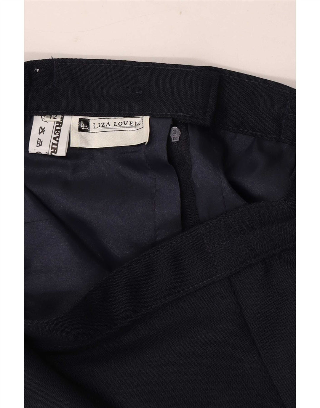 Gonna a tubino vintage da donna UK 12 media W28 poliestere blu navy